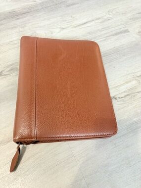 Franklin Covey Zip Around Vintage Binder Cognac Brown Monticello Satellite